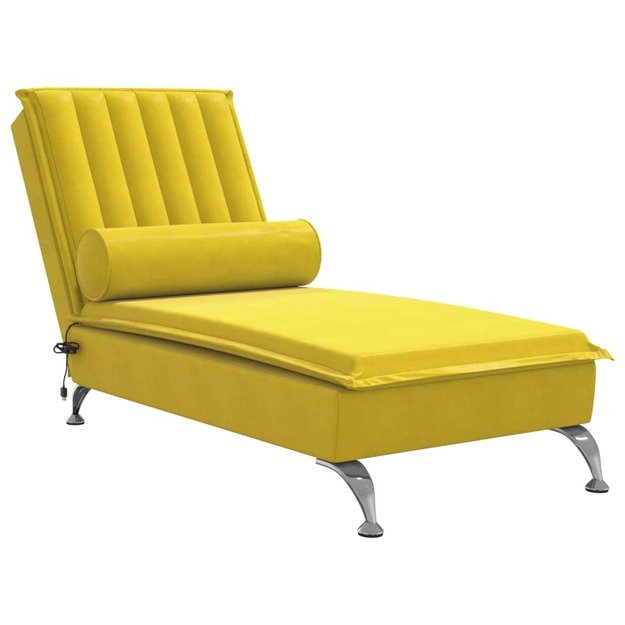 Masažinis poilsio gultas su ilga pagalve, geltonas, aksomas