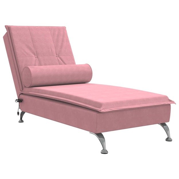 Masažinis poilsio gultas su ilga pagalve, rožinis, aksomas