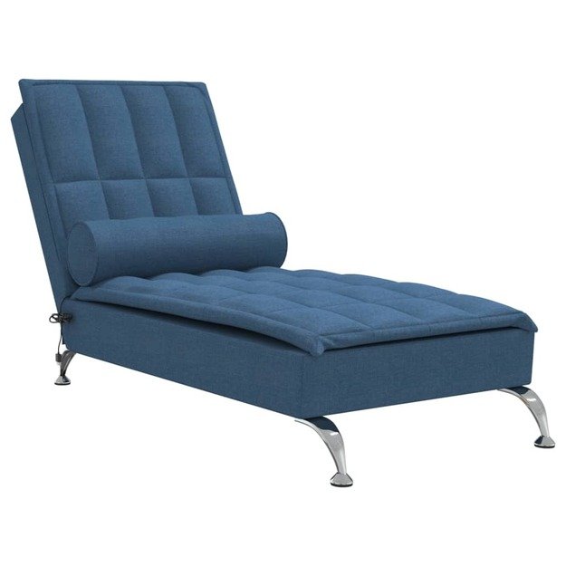 Masažinis poilsio gultas su ilga pagalve, mėlynas, audinys