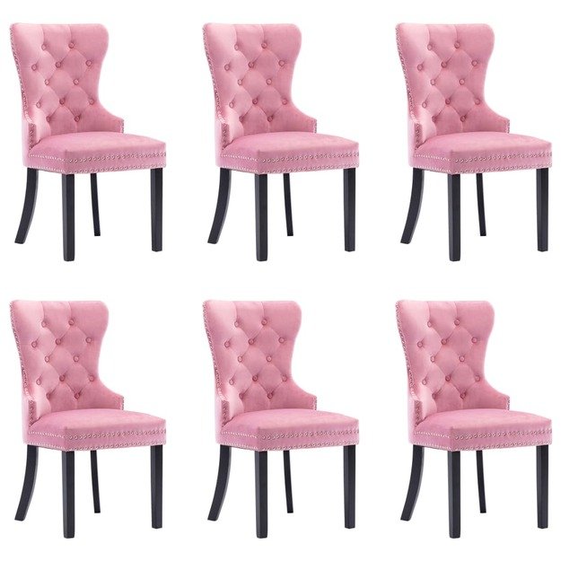 Valgomojo kėdės, 6vnt., rožinės spalvos, aksomas