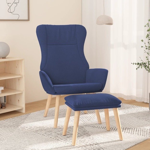 Poilsio kėdė su pakoja, mėlynos spalvos, audinys