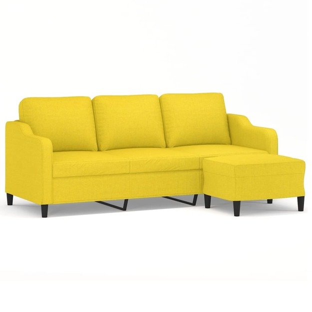 Trivietė sofa su pakoja, šviesiai geltona, 180cm, audinys