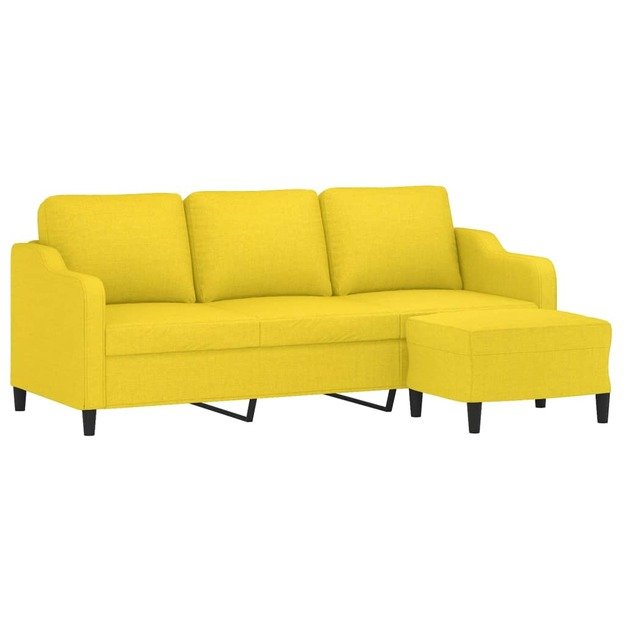 Trivietė sofa su pakoja, šviesiai geltona, 180cm, audinys