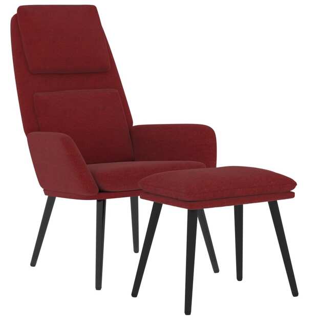 Poilsio kėdė su taburete, raudonojo vyno spalvos, audinys