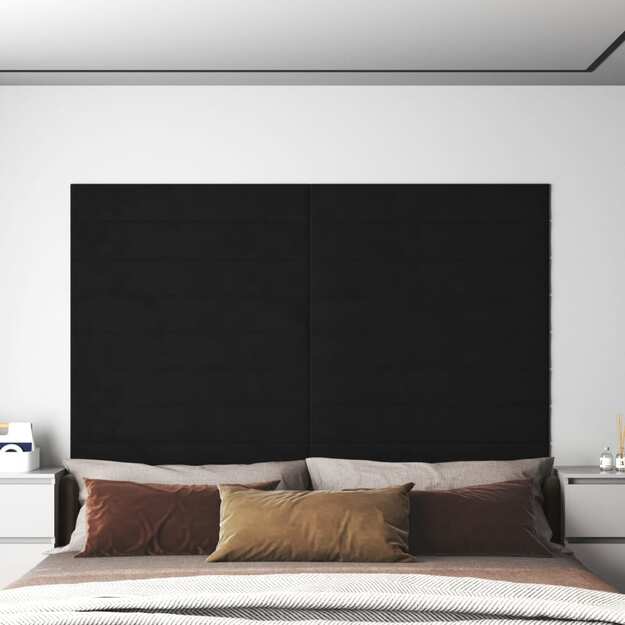 Sienų plokštės, 12vnt., juodos, 90x15cm, aksomas, 1,62m²