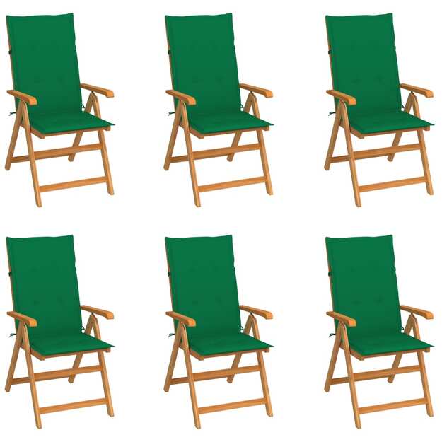 Sodo kėdės su žaliomis pagalvėlėmis, 6vnt., tikmedžio masyvas