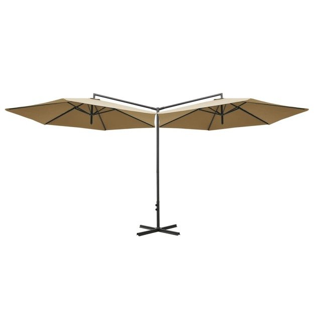 Dvigubas skėtis su plieniniu stulpu, taupe spalvos, 600cm