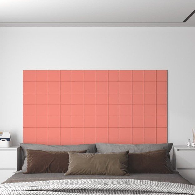 Sienų plokštės, 12vnt., rožinės, 60x15cm, aksomas, 1,08m²