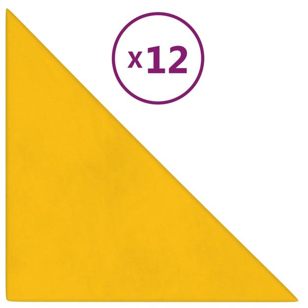 Sienų plokštės, 12vnt., geltonos, 30x30cm, aksomas, 0,54m²