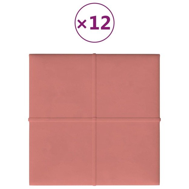 Sienų plokštės, 12vnt., rožinės, 30x30cm, aksomas, 1,08m²