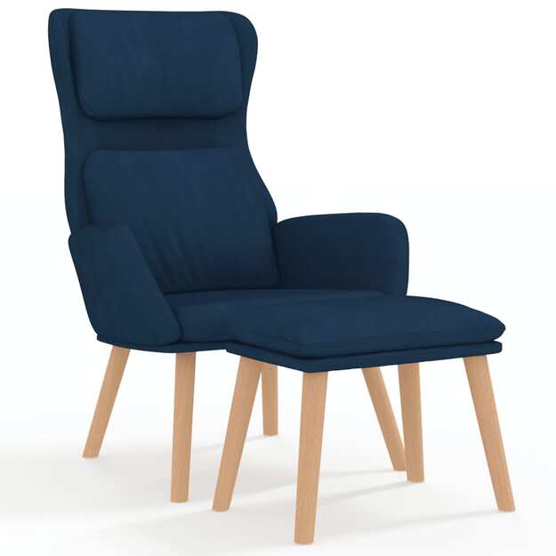 Poilsio kėdė su taburete, mėlynos spalvos, aksomas