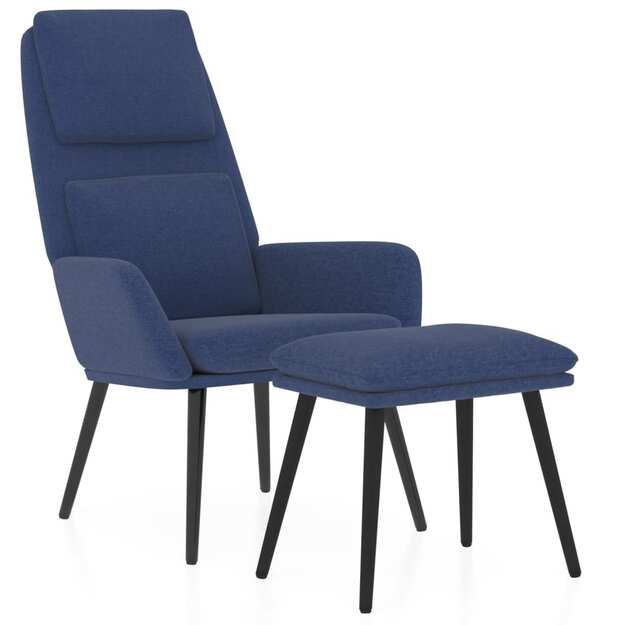 Poilsio kėdė su taburete, mėlynos spalvos, audinys