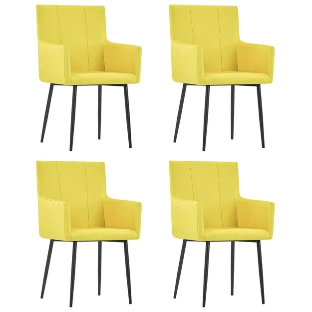 Valgomojo kėdės su porankiais, 4vnt., geltonos, audinys