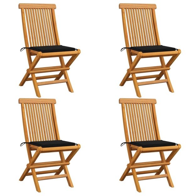 Sodo kėdės su pagalvėlėmis, 4vnt., tikmedžio medienos masyvas