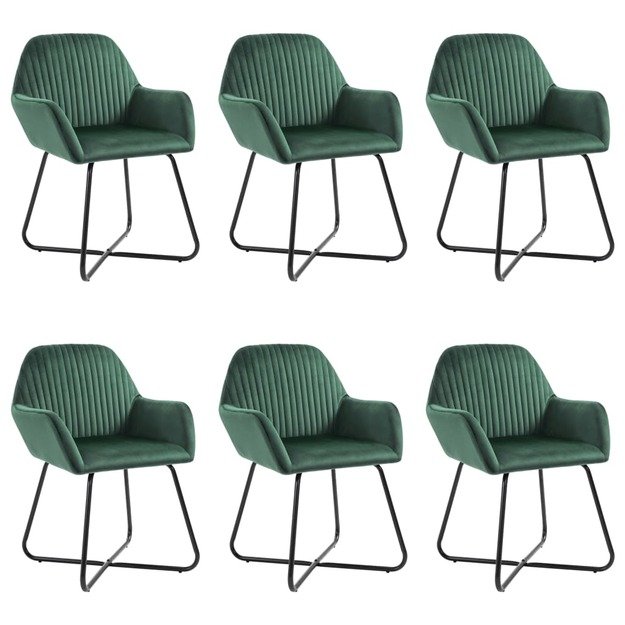 Valgomojo kėdės, 6vnt., žalios spalvos, aksomas