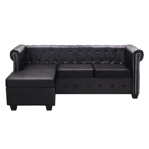 L-formos chesterfield sofa, dirbtinė oda, juoda