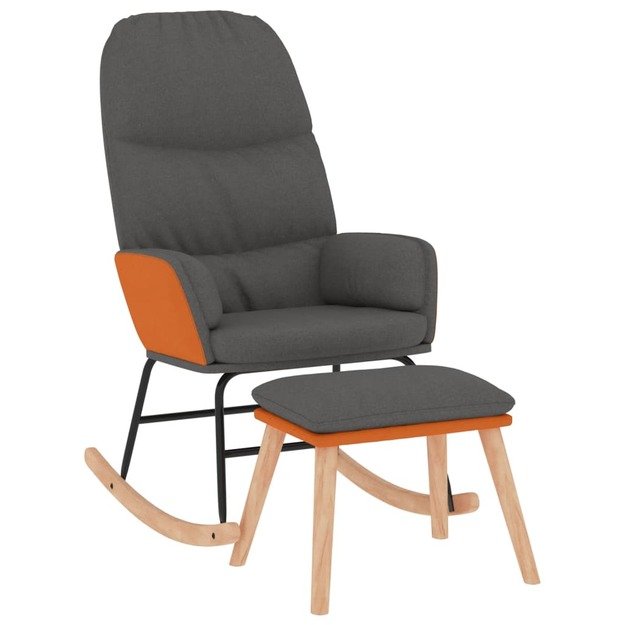 Supama kėdė su taburete, tamsiai pilkos spalvos, audinys