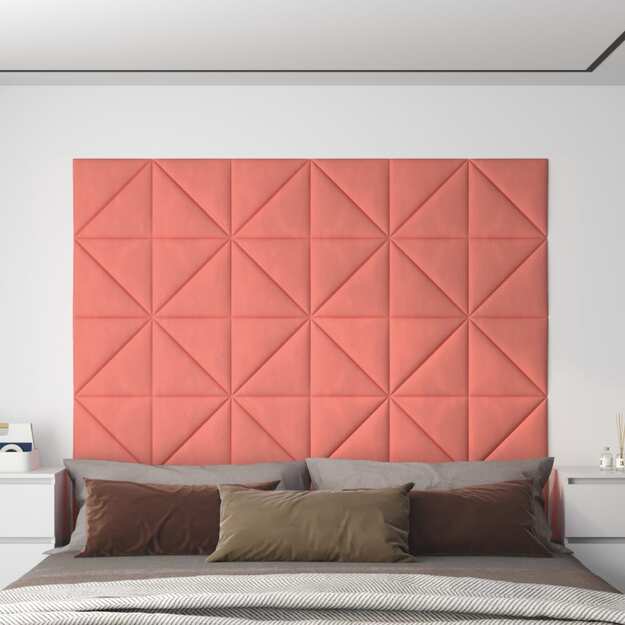 Sienų plokštės, 12vnt., rožinės, 30x30 cm, aksomas, 0,54 m²