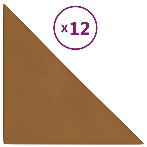 Sienų plokštės, 12vnt., rudos, 30x30cm, aksomas, 0,54m²