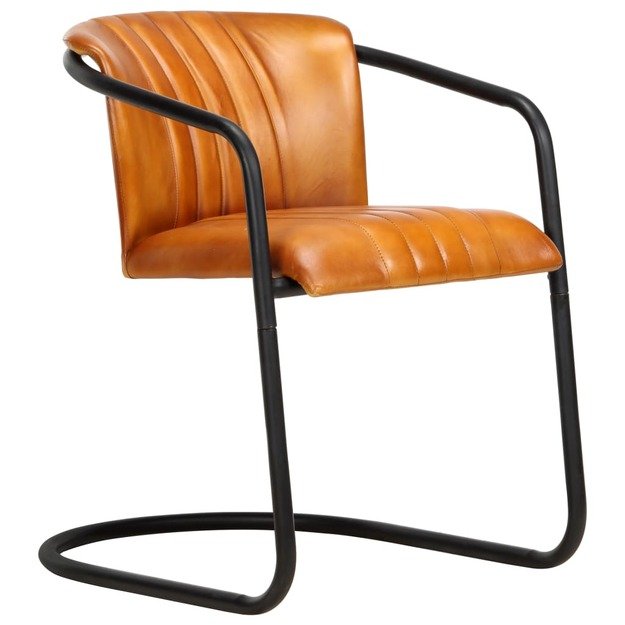 Valgomojo kėdės, 6vnt., gelsvai rudos spalvos, tikra oda