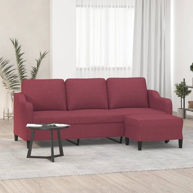 Trivietė sofa su pakoja, raudonojo vyno spalvos, 180cm, audinys