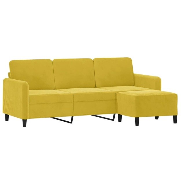 Trivietė sofa su pakoja, geltonos spalvos, 180cm, aksomas