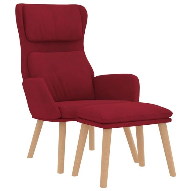 Poilsio kėdė su taburete, raudonojo vyno spalvos, aksomas