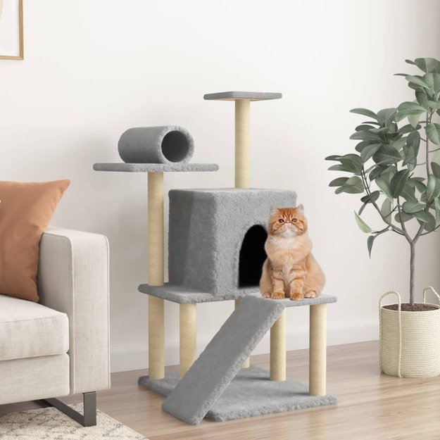 Draskyklė katėms su stovais iš sizalio, šviesiai pilka, 110,5cm
