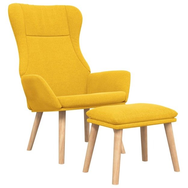 Poilsio kėdė su pakoja, garstyčių geltonos spalvos, audinys
