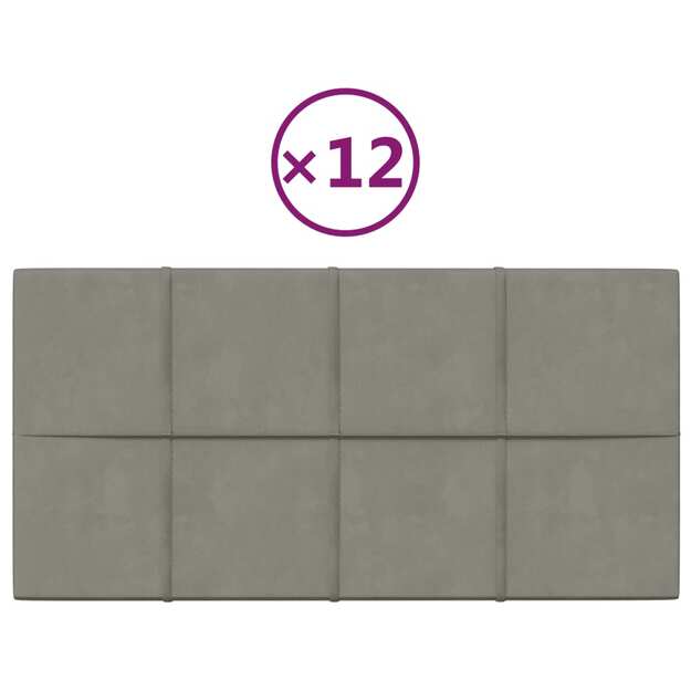 Sienų plokštės, 12vnt., pilkos, 60x30cm, aksomas, 2,16m²