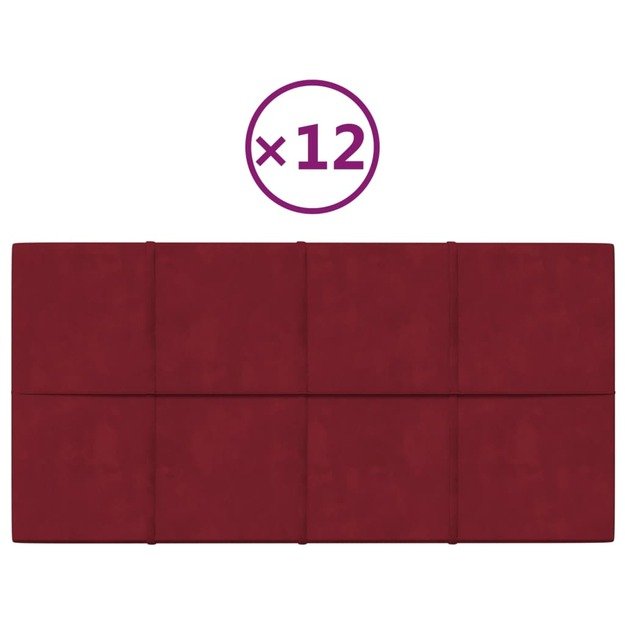Sienų plokštės, 12vnt., vyno, 60x30cm, aksomas, 2,16m²
