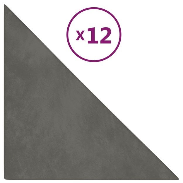 Sienų plokštės, 12vnt., pilkos, 30x30cm, aksomas, 0,54m²