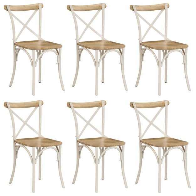 Kėdės, 6 vnt., baltos sp., mango med. mas., kryžminio dizaino