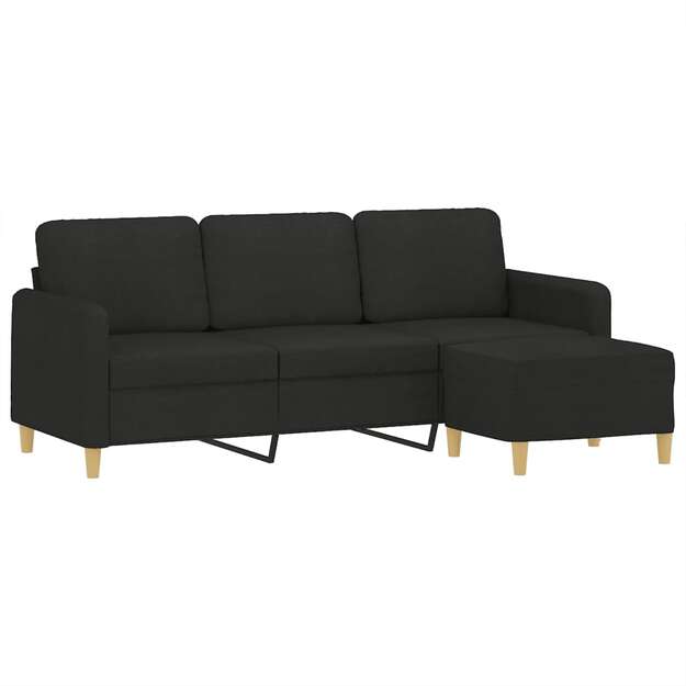 Trivietė sofa su pakoja, juodos spalvos, 180cm, audinys