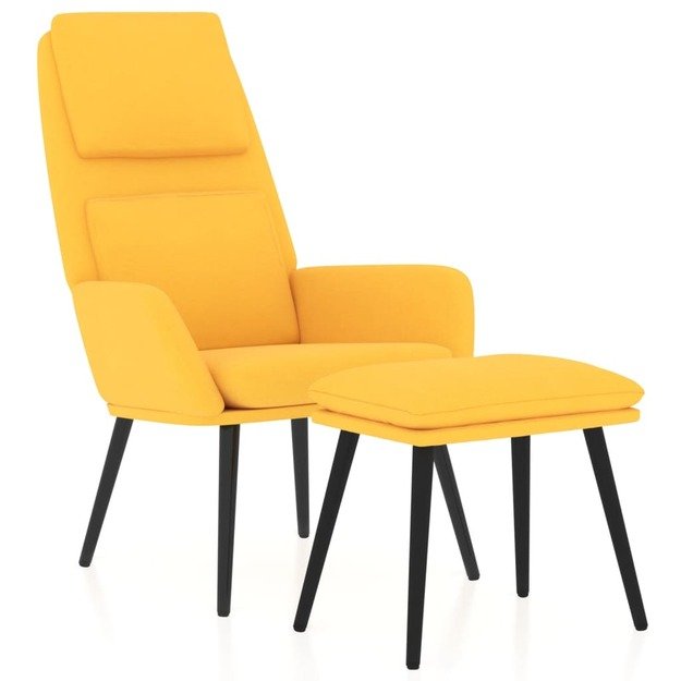 Poilsio kėdė su taburete, garstyčių geltonos spalvos, audinys
