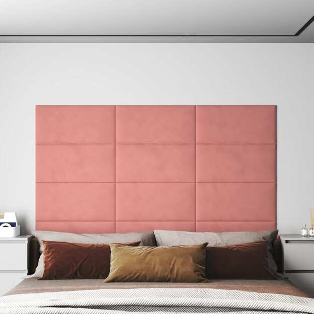 Sienų plokštės, 12vnt., rožinės, 60x30cm, aksomas, 2,16m²