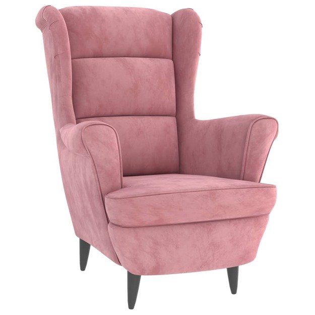 Krėslas su taburete, rožinės spalvos, aksomas