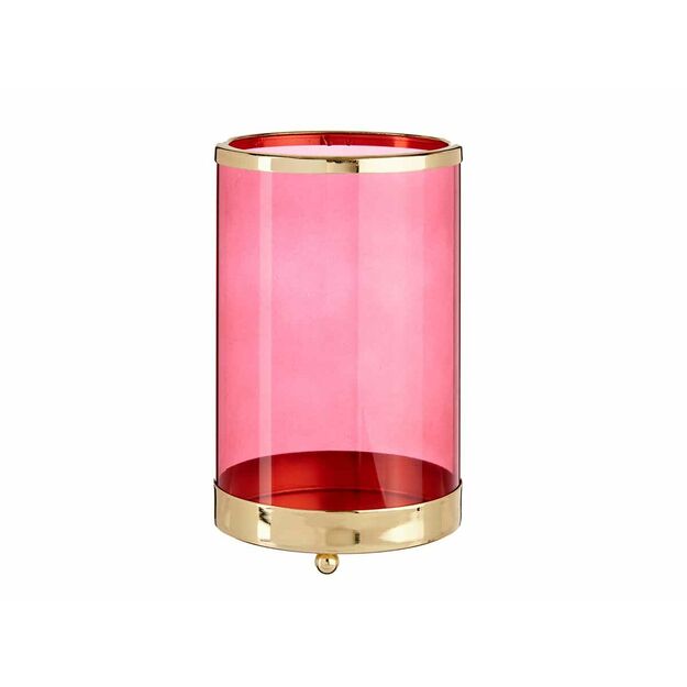 Žvakidė Rožinė Auksinis Cilindras Metalinis stiklas (12,2 x 19,5 x 12,2 cm)