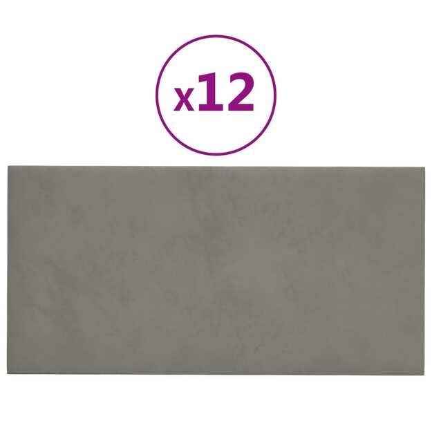 Sienų plokštės, 12vnt., pilkos, 60x30cm, aksomas, 2,16m²