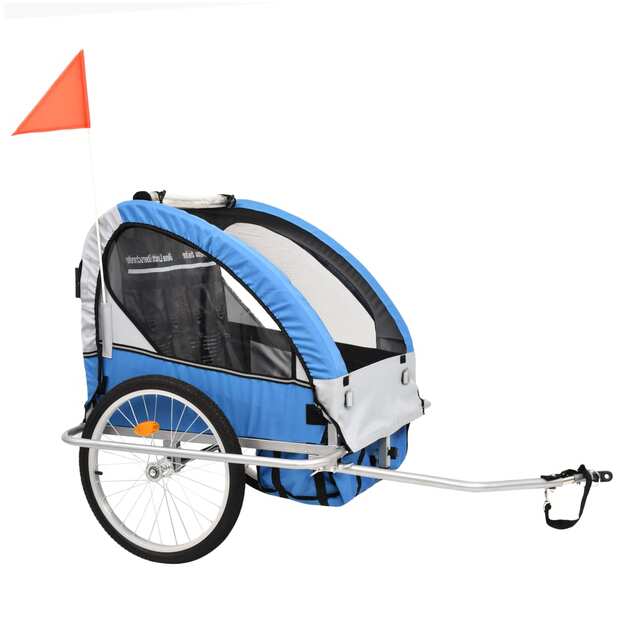 2-1 dviračio priekaba ir vežimėlis, mėlynos ir pilkos spalvos
