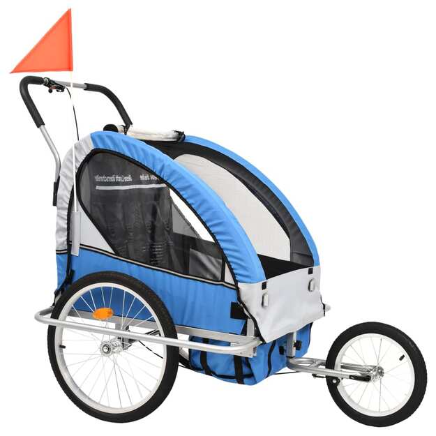 2-1 dviračio priekaba ir vežimėlis, mėlynos ir pilkos spalvos