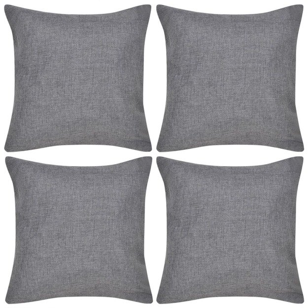 4 antracito spalvos pagalvėlių užvalkalai, lino imitacija, 50 x 50 cm