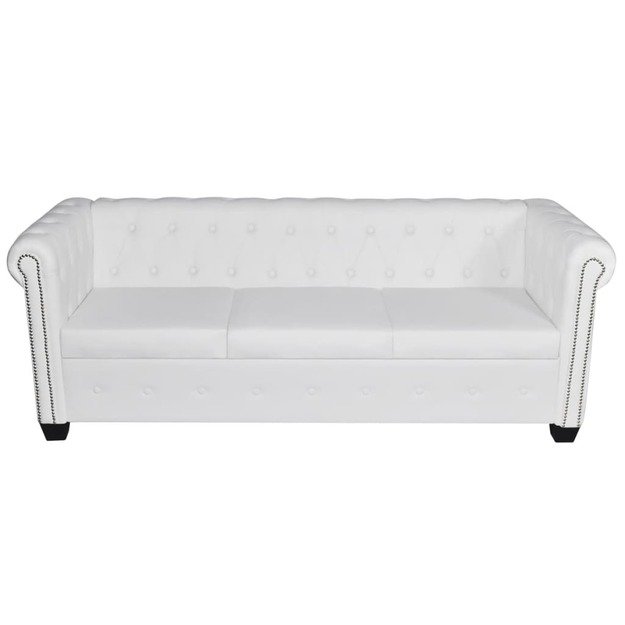 Chesterfield trivietė sofa, dirbtinė oda, balta