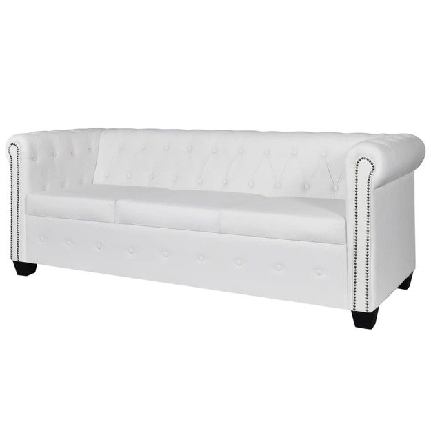 Chesterfield trivietė sofa, dirbtinė oda, balta