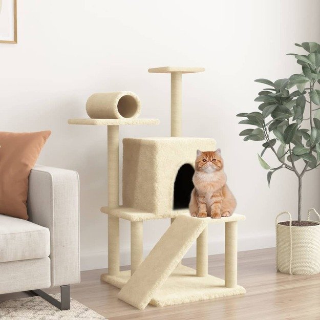 Draskyklė katėms su stovais iš sizalio, kreminė, 110,5cm