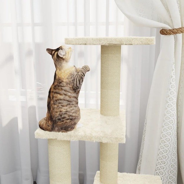 Draskyklė katėms su stovais iš sizalio, kreminės spalvos, 92cm