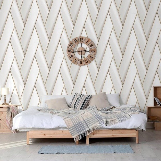 Dutch wallcoverings tapetai geometric, baltos ir auksinės spalvos