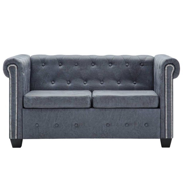 Dvivietė chesterfield sofa, pilka, dirbtinė zomšos oda