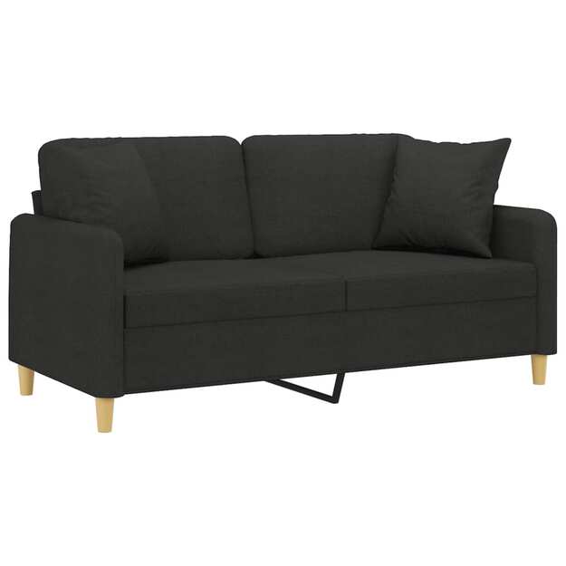 Dvivietė sofa su pagalvėlėmis, juodos spalvos, 140cm, audinys