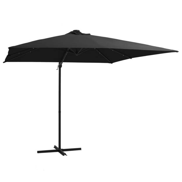 Gembinis skėtis su led/plieniniu stulpu, juodas, 250x250cm